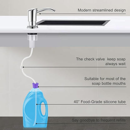 GAGALIFE Built in Counter Soap Dispenser for Kitchen Sink and Extension Tube Kit, Anti-Leakage Upgrade with 40" Tube No More Top Refill (Chrome)