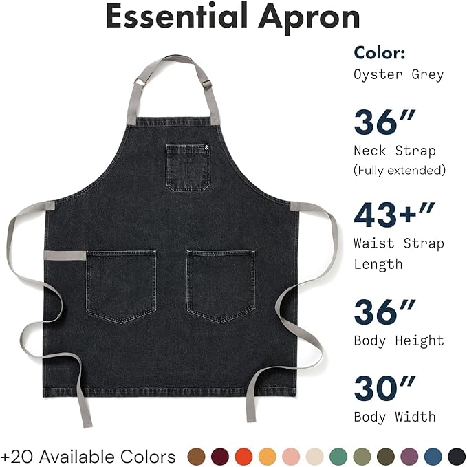 hedley & bennett Essential Apron - Professional Chef Apron with Pockets & Adjustable Bib Strap for Cooking & Grilling