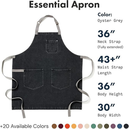 hedley & bennett Essential Apron - Professional Chef Apron with Pockets & Adjustable Bib Strap for Cooking & Grilling