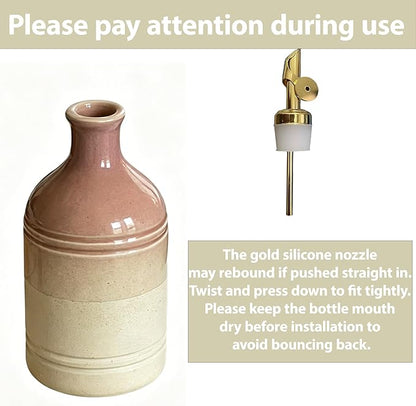 Ceramic Olive Oil Dispenser Bottle for Kitchen,Large Capacity 23.6Oz/700ml Gradient Purple with Gold Spout,Suitable for Storage Olive Oil, Vinegar, Soy Sauce,Lemon Juice (Purple)