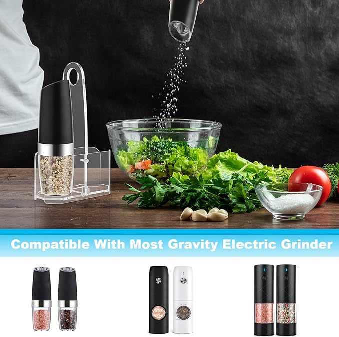 Beautyflier Salt and Pepper Grinder Set Stand, Premium Acrylic Holder for Gravity Electric Pepper and Salt Grinder Set, Storage Holder Fit Grinders up to 2.2 IN in Diameter, Stand Only