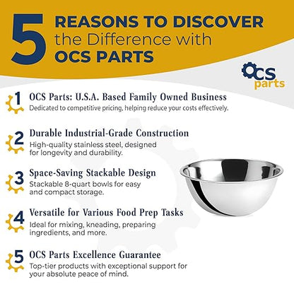 OCS Parts 8 Quart Mixing Bowls | Set of 2 | 13.25-Inch Stainless Steel Professional Grade Flat Base Mixing Bowls for Home and Commercial Kitchens - Image 2