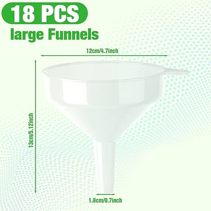 Honeydak 18 Pcs Plastic Funnels 4.7 Inch Wide Mouth Multi-Purpose Funnels with Long Reaching Spout for Filling Bottles Mason Jars Science Lab Use Funnel for Liquid (White) - Image 2