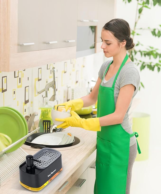 5-in-1 Kitchen Soap Dispenser Set with Sponge Holder - Dual Hand & Dish Soap Pump Dispenser for Sink Countertop with 2-Packs Natural Loofah Dish Sponge Dishwashing Scrubber,Black - Image 9