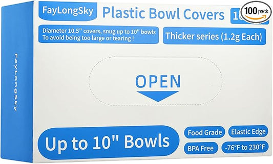 100pcs Boxed Plastic Bowl Covers for Bread Proofing - Diameters 10.5", Fits Bowls Up to 10", Disposable Shwer Caps for Sourdough Bread, BPA Free, Food Grade