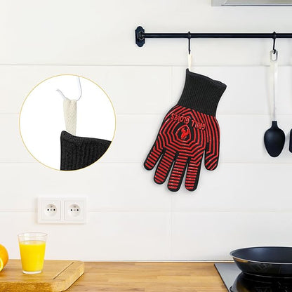 QUWIN BBQ Gloves, BBQ Accessories 1472℉ Extreme Heat Resistant, Grilling Gloves Silicone Non-Slip Oven Mitts, Kitchen Gloves for BBQ, Grilling, Cooking, Baking-1 Pair 11inch, Red - Image 5