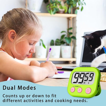 Lasubst Digital Kitchen Timers for Cooking, Magnetic Classroom Timers for Teachers Kids, Back to School Supplies Bulk (6 Pack, Black White Pink Purple Blue Green) - Image 2
