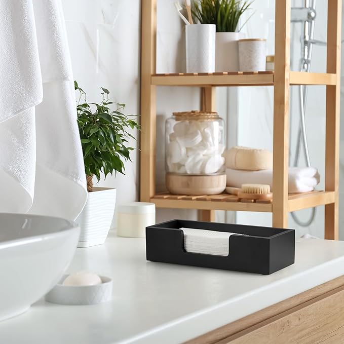 Paper Towel Dispenser Countertop, Wood Bathroom Paper Towel Holder, Black Napkin Holder for Kitchen, Countertop Multifold C-Fold, Z-Fold, Trifold Paper Hand Towel Dispenser for Toilet, Black - Image 5