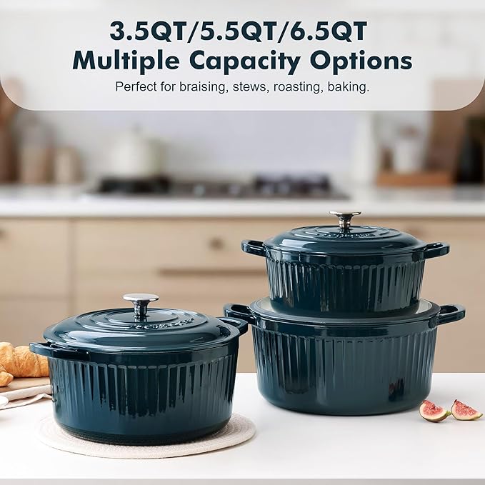 SENSARTE Enameled Cast Iron Dutch Oven Pot with Lid 3.5/5.5/6.5 Quart Heavy-Duty Round Dual Handles Kitchen Pot with Cotton Potholders & Silicone Trivet, Pot for Bread Baking, Stews, Braising, Roasting, Oven Safe, 5.5 Quart, Emerald Green
