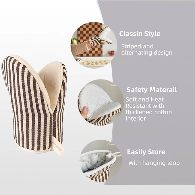 1 Pair Mini Oven Mitts,High Heat Resistant Oven Gloves,Kitchen Short Oven Mit with Hanging Loop for BBQ, Baking, Cooking and Grilling, (Khaki) - Image 4