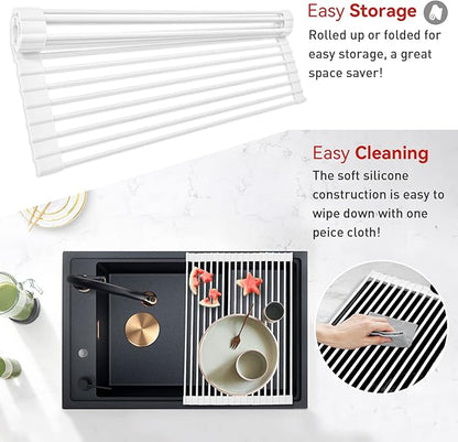 MERRYBOX Roll Up Dish Drying Rack, Silicone Wrapped Over The Sink Dish Rack Foldable Dish Drainer Anti-Slip Dish Racks for Kitchen Counter, Multipurpose Kitchen Sink Drying Rack, 18" x 13", White - Image 7