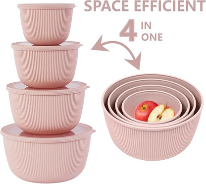 BoxedHome Mixing Bowls with Lids Set, 4 Packs BPA-Free Plastic Prep Bowls for Kitchen, Dishwasher & Microwave Safe, Pink - Image 11