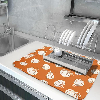 Fall Dish Drying Mat for Kitchen Counter Autumn White Pumpkins Festival Microfiber Absorbent Dish Draining Reusable Washable Foldable Extra Large 18"x24" - Image 5