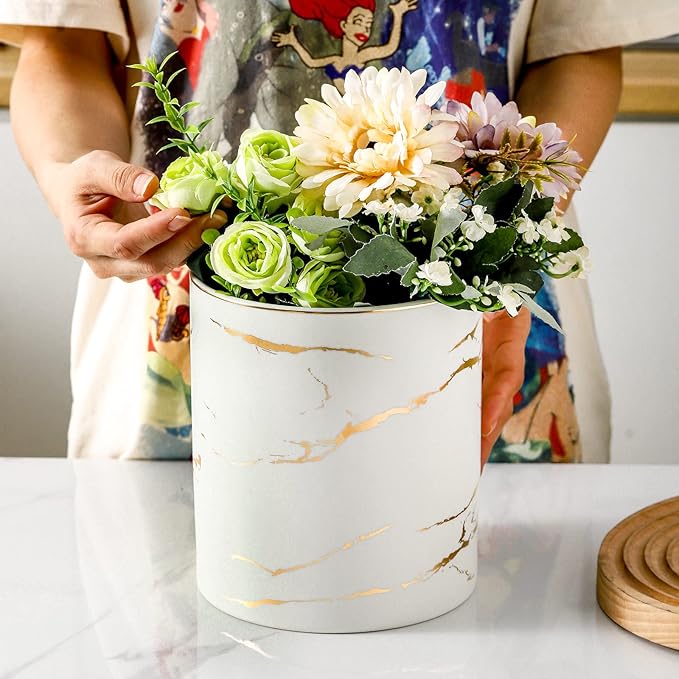 7" Marble Utensil Holder, Large Kitchen Utensil Holder Organizer , Golden Marble White Stable Utensil Crock Spatula Holder for Kitchen Counter Countertop Farmhouse Cooking Tools Holder - Image 3