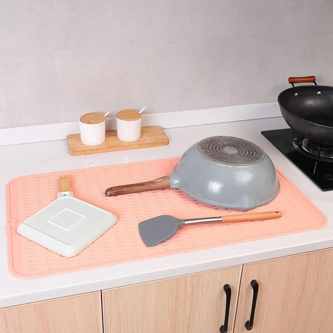 MicoYang Silicone Dish Drying Mat for Multiple Usage,Easy clean,Eco-friendly,Heat-resistant Silicone Mat for Kitchen Counter or Sink,Refrigerator or Drawer Liner Pink 4XL 32 inches x 18 inches - Image 8