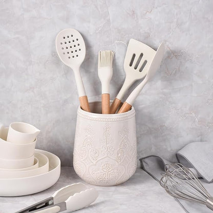 Utensil Holder, Large Kitchen Utensil Holder for Counter, 6.7”Ceramic Cooking Utensils Holder, Kitchen Decor for Counter (White)