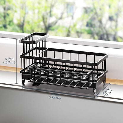 Consumest Sponge Holder for Kitchen Sink - Auto Draining Sink Caddy Organizer with Detachable Rack, High Brush Holder, Kitchen Countertop Storage Accessories, Black - Image 6
