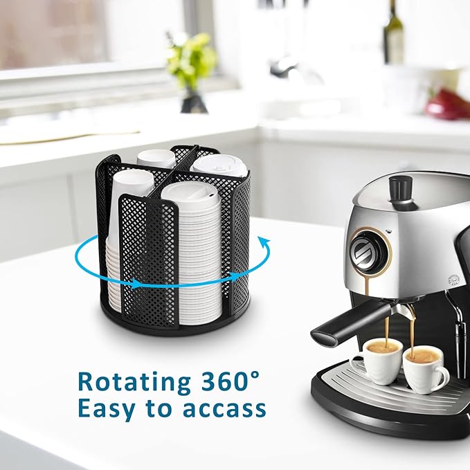 Cup and Lid Organizer Cup Dispenser Coffee Cup Organizer Paper Cup Holder Rotating for Bathroom, Restaurant, Break Room, Coffee Station, Bar, Buffet, Kitchen Cabinet, Countertop,4 Compartment - Image 2