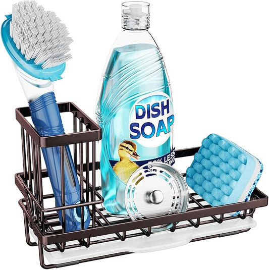 Consumest Sink Caddy Kitchen Organizer, Sponge Holder for Kitchen Sink with Removable Drip Tray for Countertop Dish Soap Holder Dispenser Brush Holder, 304 Stainless Steel - Bronze by Consumest