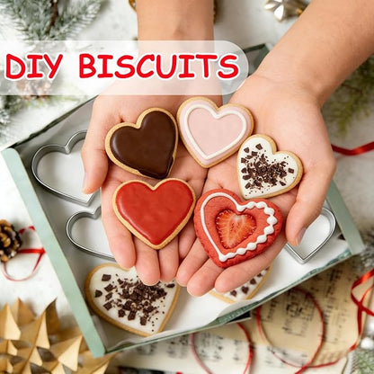 Love Heart Cookie Cutter Set Pack of 5 Valentines Day Heart Biscuit Cutter for Sandwiches, Pastries, Fruit and Cakes Birthday, Wedding Baking Tools