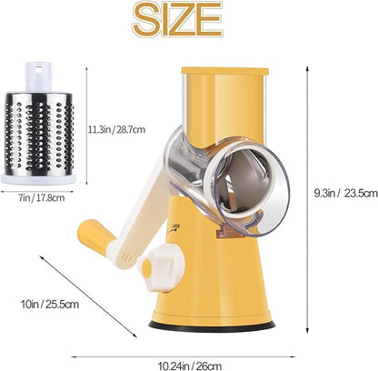 Ourokhome Rotary Cheese Grater Hand Crank, Kitchen Shredder Speed Mandolin Slicer Nut Grinder with Handle and Drum Blades for Cheese, Vegetable, Walnut, Chocolate, Potato, Carrot, 3 Blades, Yellow - Image 7