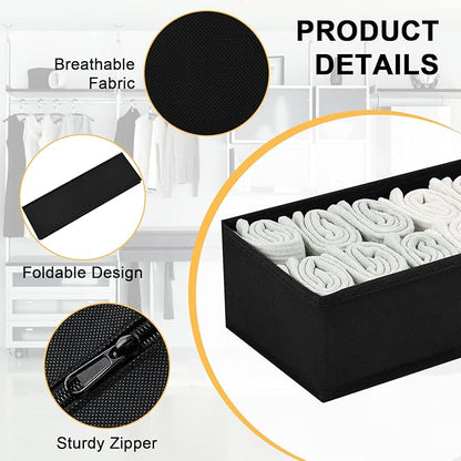 DIMJ Drawer Organizers, Set of 12 Clothes Drawer Organizer, Foldable Closet Drawer Organizer, Dresser Drawer Organizers Dividers for Baby Clothes, Socks, Belt, Tie (Black) - Image 3