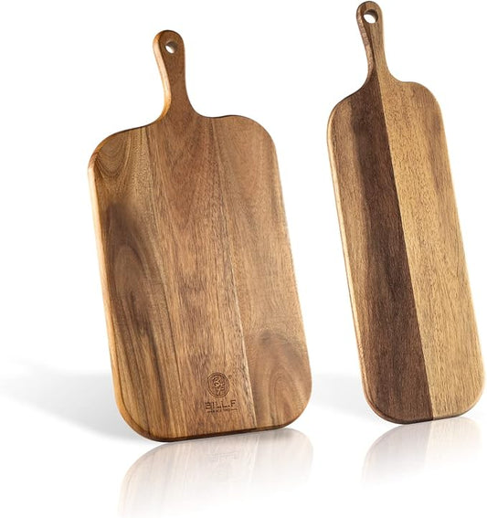 Wood Cutting Board Set with Handle for Kitchen Large and Small Long 2 Packs Acacia Wooden Kitchen Cutting Boards for Meat, Cheese, Bread,Vegetables Fruits- Charcuterie Board Serving Board by BFBILLFSINCE1983