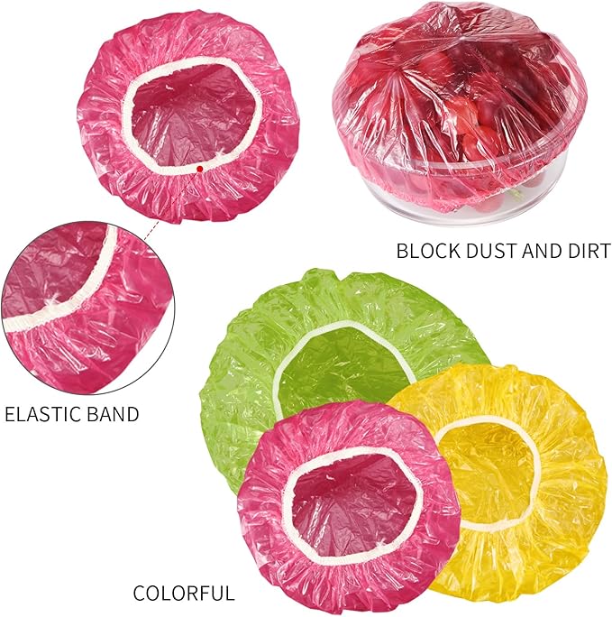 Boao 120 Pieces Reusable Elastic Food Bowl Storage Covers 3 Size Colorful Bowl Covers Dish Plate Plastic Cover for Family Outdoor Picnic - Image 4
