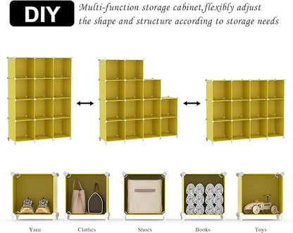 AWTATOS Cube Storage Organizer, Storage Cubes Shelves, 12 Cube Closet Organizers and Storage, DIY Stackable Bookshelf Plastic Clothes Organizer Shelving for Bedroom, Home,Yellow - Image 6