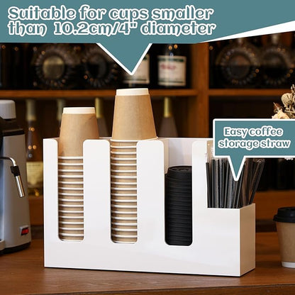 Cunhill 4 Compartments Acrylic Coffee Cup and Lid Storage Organizer Holder Disposable Paper Cup Dispenser Organizer Plastic Lid Holder Accessories for Kitchen Bar Shop Party Supplies (White) - Image 7