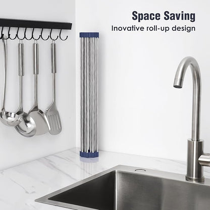 Tomorotec 17.7" x 12.5" Roll Up Dish Drying Rack Over Sink Drying Rack Sink Cover Kitchen Sink Accessories Gadget Multipurpose Organizer Foldable Stainless Steel Drainer - Image 3