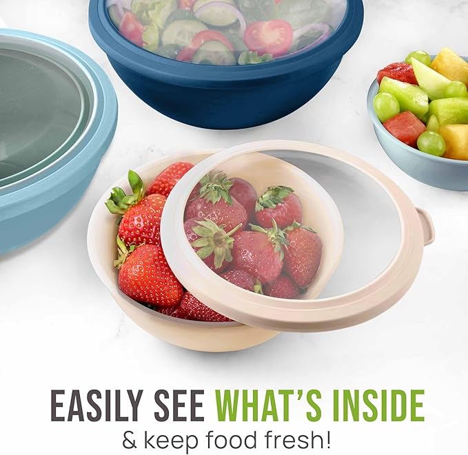 Zulay Kitchen 12 Piece Plastic Mixing Bowls with Leak-Proof Lids Set - Microwave and Freezer Safe Kitchen Mixing Bowls for Preparing, Serving and Storing - Large Nesting Bowls (Twilight Ombre) - Image 5
