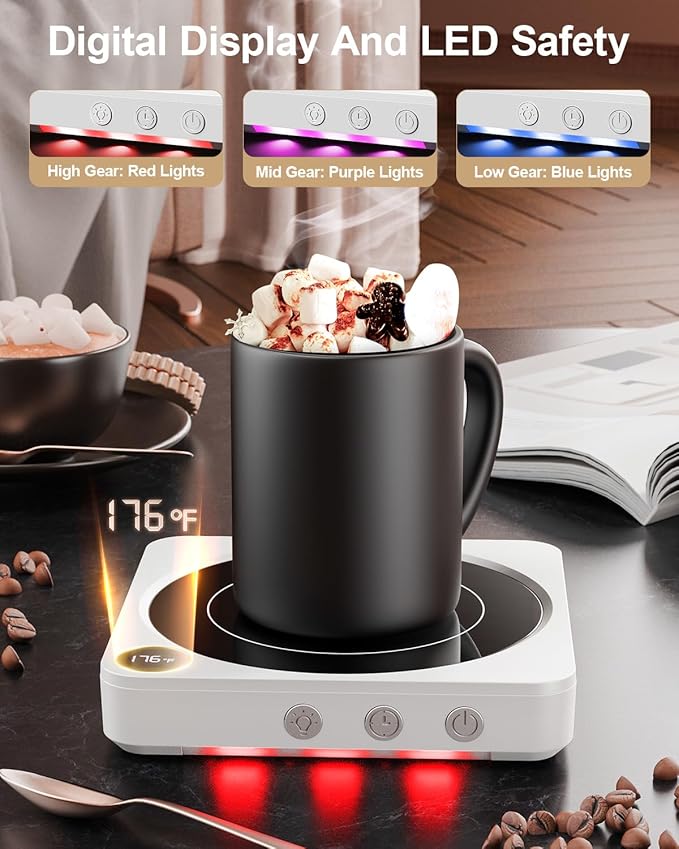 Mug Warmer - 36W Coffee Mug Warmer for Desk with Temperature Display, 2-12Hrs Auto Shut Off, Smart Candle Warmer - Ideal Coffee Gifts Accessories Keep Beverages Coffee Warmer (White) - Image 3