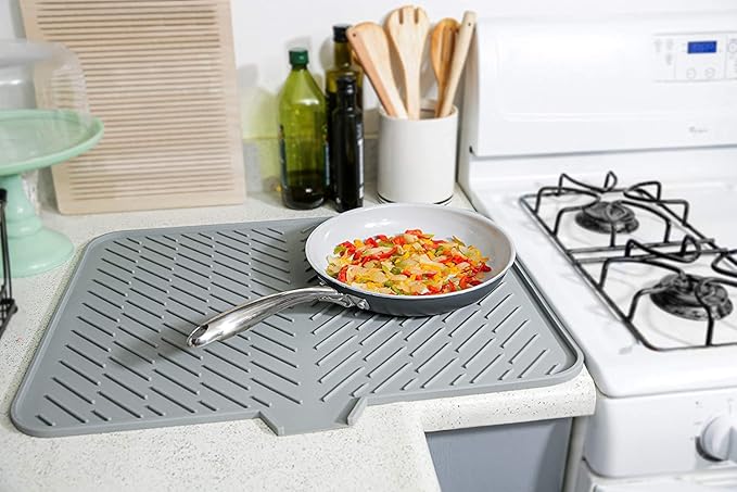 Luxet Silicone Dish Drying Mat with Built-in Drain Lip - Hygienic Drying Pad - Sturdy Compact Easy to Clean Tray Protects Surfaces Prevents Water Build Up - 23 X 17 (White) - Image 6