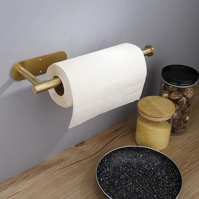 DEKAVA Paper Towel Holder Under Cabinet for Kitchen, Adhesive Paper Towel Holder Wall Mount, SUS304 Stainless Steel 13 inch(1,Gold) - Image 4