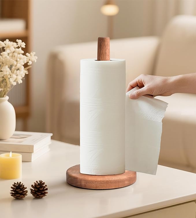KitchLife Acacia Wooden Paper Towel Holder Countertop, Large Size - Freestanding Paper Towel Dispenser Stand Organizer with Large Anti-Skid Base - Image 6