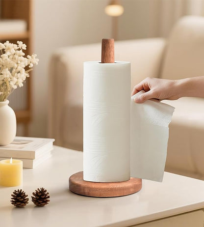 KitchLife Acacia Wooden Paper Towel Holder Countertop, Large Size - Freestanding Paper Towel Dispenser Stand Organizer with Large Anti-Skid Base - Image 6
