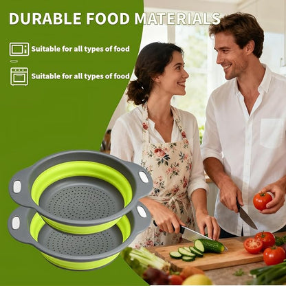 Silicone Colander Collapsible Strainers Set for Kitchen- 2 Pack (5Qt) -Over Home Draining Basket, Food Vegetables & Fruits-Dishwasher Safe, Space Saving Design (Greeen) - Image 6