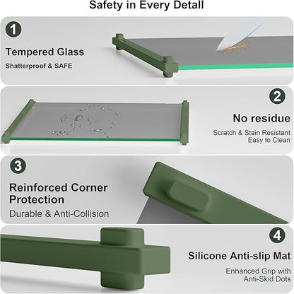 Glass Cutting Boards for Kitchen(12x16" & 12x8"),European Grey Glass Paired with Lemon Green Silicone Grip,No Scratches/Microplastic-Free/Non Toxic,Excellent Gift for Mother's Day and Father's Day