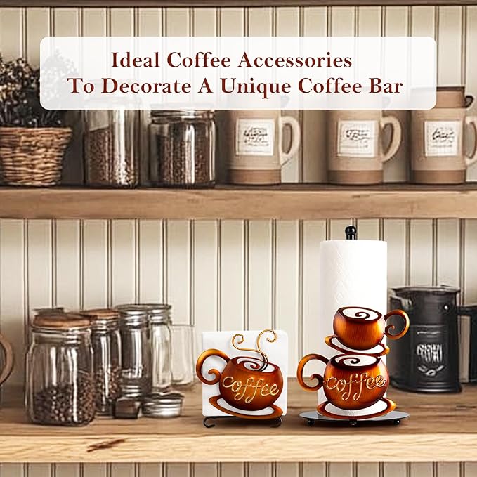 Standing Paper Towel Roll Holder Countertop for Coffee Lovers Women Men, Farmhouse Kitchen Decor and Accessories, Coffee Table Decor for Kitchen Home, 3D Hand-Painting Pattern, Metal - Image 8