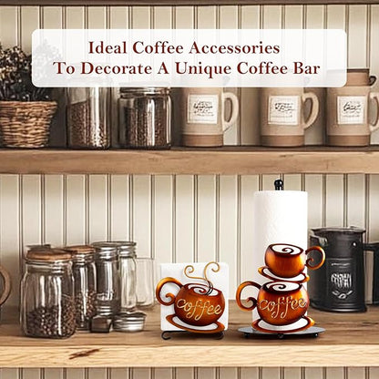 Standing Paper Towel Roll Holder Countertop for Coffee Lovers Women Men, Farmhouse Kitchen Decor and Accessories, Coffee Table Decor for Kitchen Home, 3D Hand-Painting Pattern, Metal - Image 8