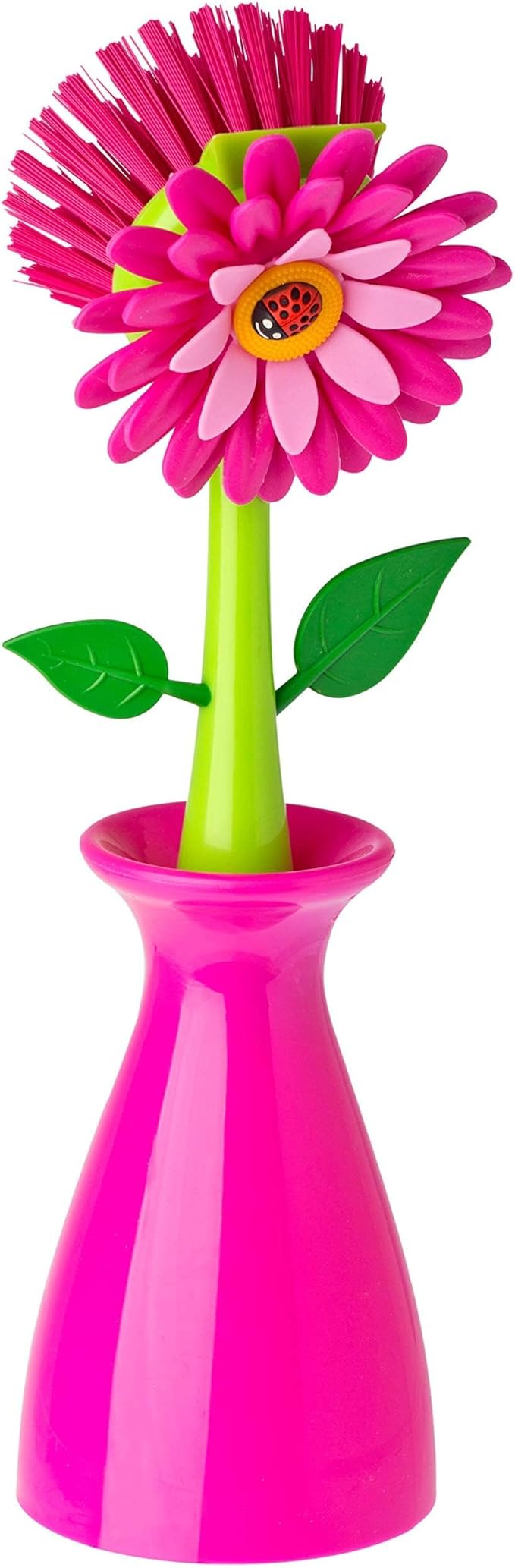 Vigar Flower Power Dish Brush with Handle and Vase Dish Brush Holder, Kitchen Scrub Brush for Pot Scrubber, Dishes, and Sink Cleaning, Pink, Green - Image 9
