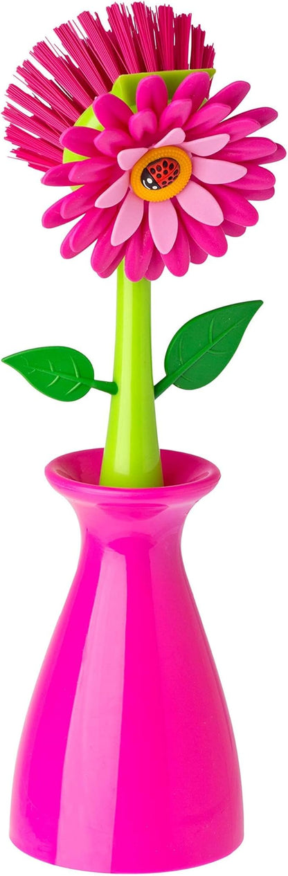 Vigar Flower Power Dish Brush with Handle and Vase Dish Brush Holder, Kitchen Scrub Brush for Pot Scrubber, Dishes, and Sink Cleaning, Pink, Green - Image 9