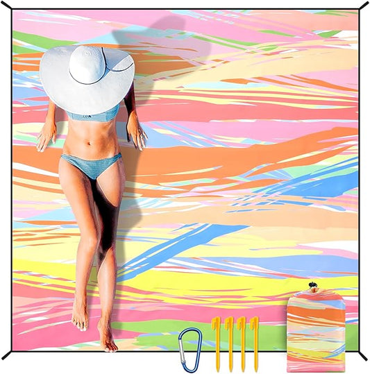 HIHOHO Beach Blanket Waterproof Sandproof Extra Large Beach Mat 79" X 83"/120"x108"for 1-8 Adults Quick Drying Durable Outdoor Picnic Mat for Beach Travel Camping Hiking