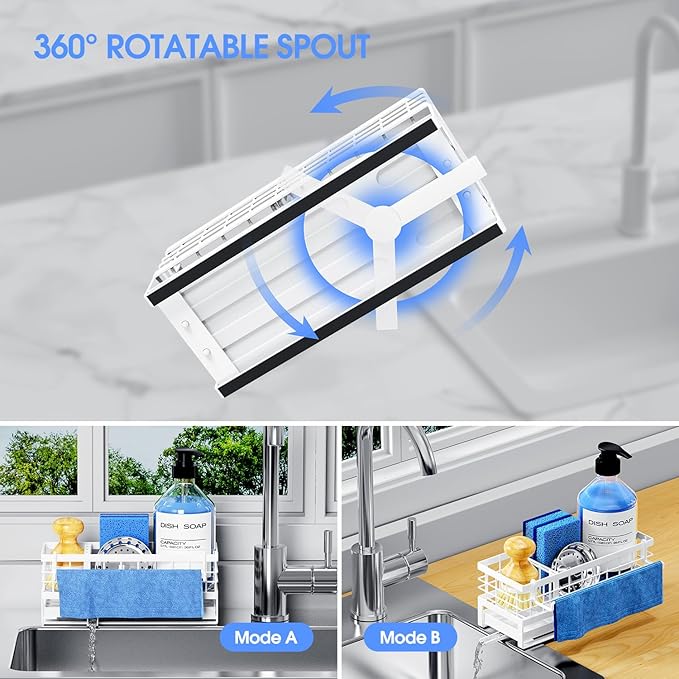 Kitchen Sink Sponge Holder - Self-Draining, Detachable Dish Cloth Holder, Rustproof Kitchen Countertop Organizer (White) - Image 4
