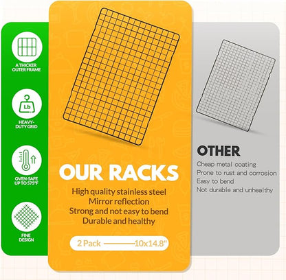 2 PCS Cooling Racks for Cooking and Baking, 14.8x10 Inches Stainless Steel Cooling Rack, Sheet Pan with Wire Rack for Baking Sheet, Bacon Rack Oven Safe Fits Jelly Roll Sheet Pan - Image 4