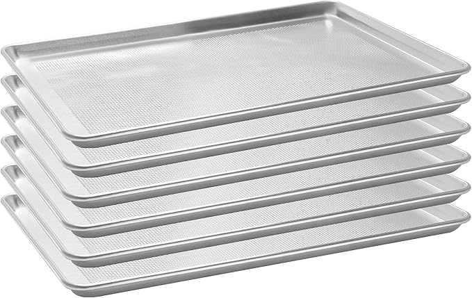 6 Pack Full Size Aluminum Perforated Baking Sheet Pan, 26"×18" Cookie Sheets For Oven in Bakery, Restaurant & Kitchen by FSUON