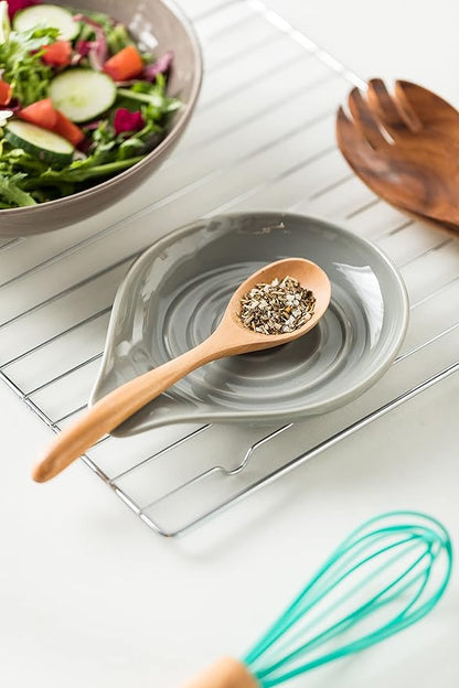 LAUCHUH Spoon Rest, 5 inch Spoon Holder for Stove Top Heat-Resistant Large Ceramic Spoon Rest for Kitchen Counter, Ladles, Tongs, Farmhouse Kitchen Decor for Mother's Day, Set of 2, Grey