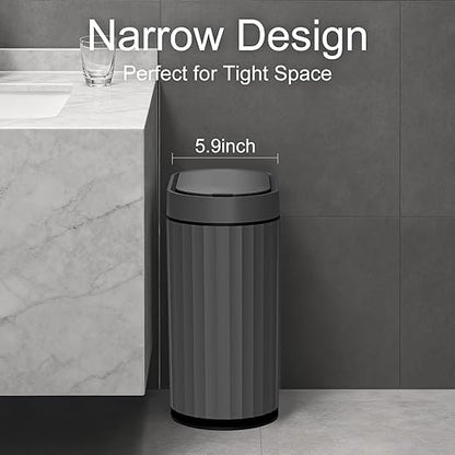 ELPHECO Bathroom Motion Sensor Trash can, 2 Gallon Automatic Garbage Can, Slim Plastic Smart Trash Can with Lid, Commercial Intelligent Trash Bin for Bedroom, Bathroom, Office, Cement Grey Black