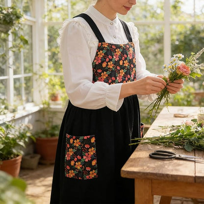 Uaussi Cotton Linen Apron Cross Back Work Apron for Women with Pockets Pinafore Dress X Cross Halter Apron for Chef Gardening - Image 4